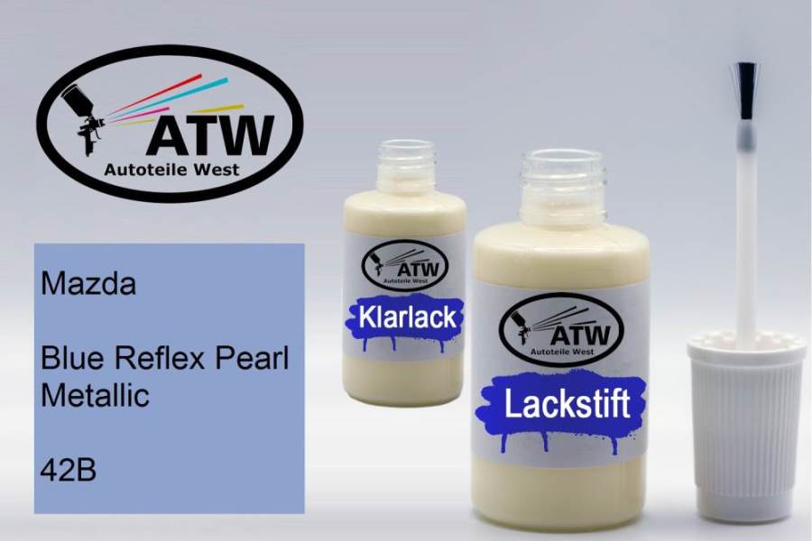 Mazda, Blue Reflex Pearl Metallic, 42B: 20ml Lackstift + 20ml Klarlack - Set, von ATW Autoteile West.